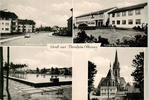 AK / Ansichtskarte  Viernheim Pestalozzisstrasse Friedrich Froebel Schule Waldschwimmbad Apostelkirche Viernheim