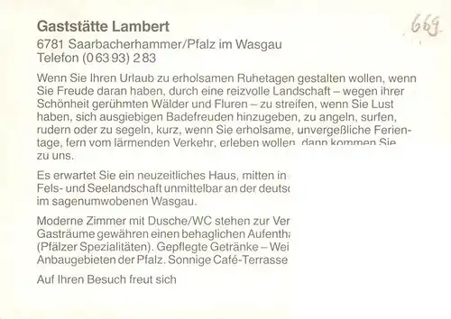 AK / Ansichtskarte  Saarbacherhammer Gaststaette Lambert Gastraum Seepartien Saarbacherhammer