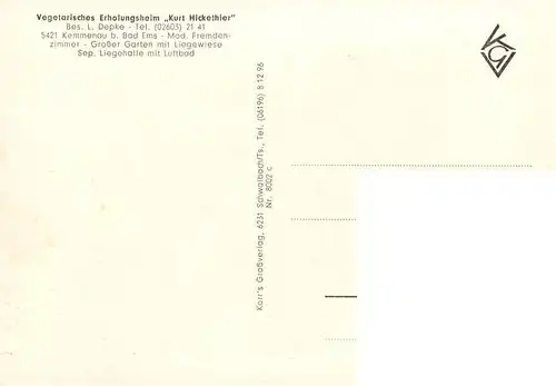AK / Ansichtskarte  Kemmenau Vegetarisches Erholungsheim Kurt Hickethier Kemmenau