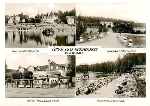 AK / Ansichtskarte  Hahnenklee-Bockswiese_Harz Am Schwanenteich Kurhaus Bockswiese Hotel Deutsches Haus Waldschwimmbad Hahnenklee-Bockswiese