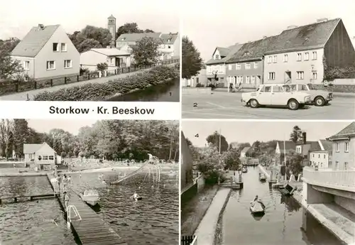 AK / Ansichtskarte  Storkow_Mark Teilansicht Am Markt Freibad am Storkower See Schleuse Storkow Mark