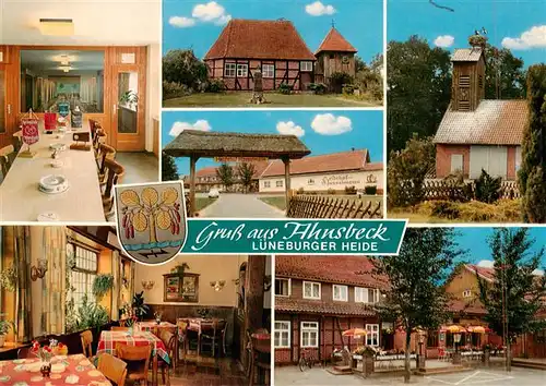 AK / Ansichtskarte 73896820 Ahnsbeck Heidehof Jasselmann Kegelbahn Gastraum Storchennest Terrasse Ahnsbeck