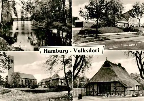 AK / Ansichtskarte 73896968 Volksdorf_Alt_Rahlstedt_Hamburg Flethmannsteich Kath Kirche Ev Kirche Jugendheim Raeucherkate 