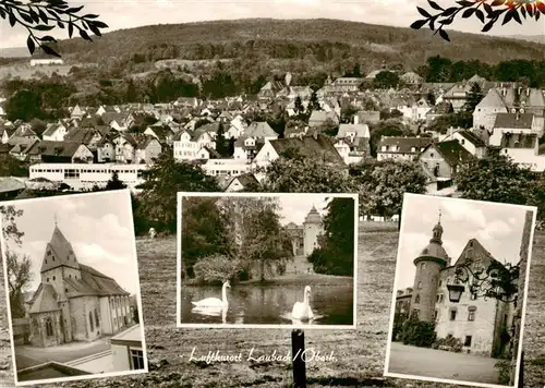 AK / Ansichtskarte 73896976 Laubach_Hessen Panorama Kirche Schwanenteich Burg Laubach Hessen