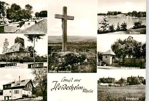 AK / Ansichtskarte  Heidesheim Campingplatz Burg Windeck Jugendherberge Blick vom Rabenkopf Kreuz Badesee Kriegerdenkmal Altersheim Heidesheim