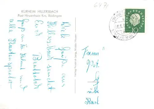 AK / Ansichtskarte 73897010 Hirzenhain_Wetteraukreis Kurheim Hillersbach Hirzenhain Wetteraukreis