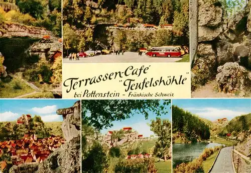 AK / Ansichtskarte  Pottenstein_Oberfranken Terrassen-Café Teufelshoehle Natur Felsen Fraenkische Schweiz Pottenstein_Oberfranken