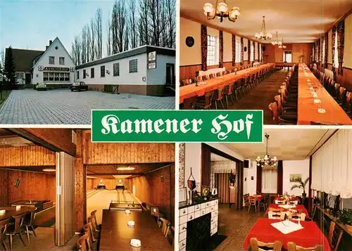 AK / Ansichtskarte 73897099 Kamen_Westfalen Kamener Hof Kegelbahn Grosser Saal Gastraeume Kamen_Westfalen