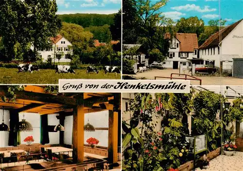 AK / Ansichtskarte 73897136 Merkenfritz_Hirzenhain Restaurant Pension Henkelsmuehle Gastraum Hof 