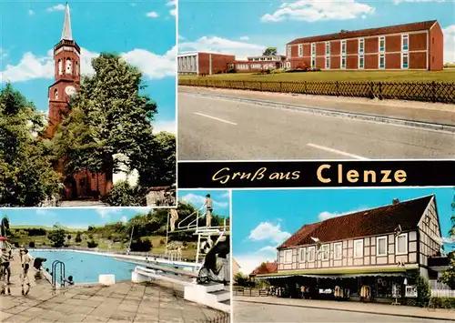 AK / Ansichtskarte  Clenze Kirche Schule Schwimmbad Clenze