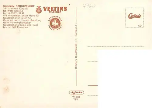 AK / Ansichtskarte  Werl_Westfalen Gaststaette Schuetzenhof Gastraum Tagungsraeume Werl_Westfalen