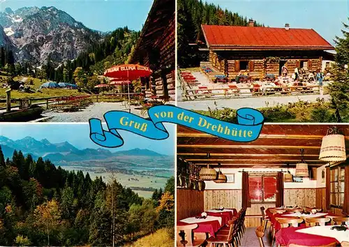AK / Ansichtskarte  Schwangau Drehhuette Berghuette Gastraum Terrasse Panorama Alpen Schwangau