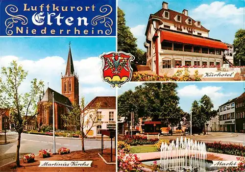 AK / Ansichtskarte 73897455 Elten_Emmerich_am_Rhein Martinius-Kirche Kurhotel Markt Springbrunnen 