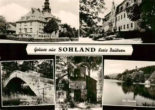 AK / Ansichtskarte  Sohland_Spree Rathaus Heilstaette Bruecke HO Gaststaette Partie am Stausee Sohland_Spree