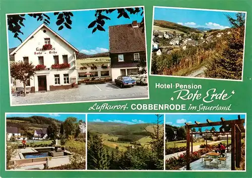 AK / Ansichtskarte 73897506 Cobbenrode_Sauerland Hotel Pension Rote Erde Panorama Brunnen Terrasse Cobbenrode_Sauerland