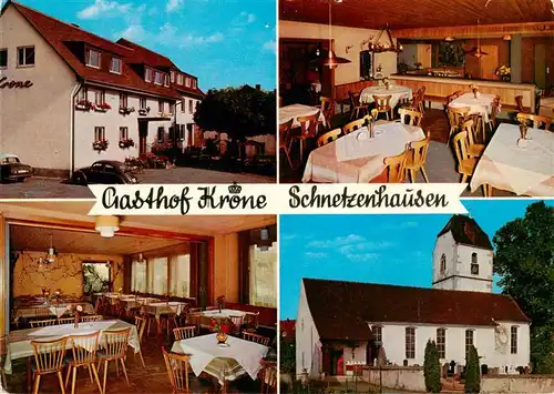 AK / Ansichtskarte 73897526 Schnetzenhausen Gasthof Krone Gastraeume Kirche Schnetzenhausen