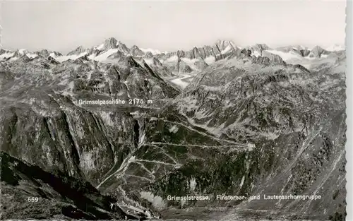 AK / Ansichtskarte  Grimsel_Passhoehe Fliegeraufnahme mit Hotel Restaurant Alpenroesli Grimselstrasse Finsteraarhorn und Lauteraarhorngruppe Grimsel Passhoehe