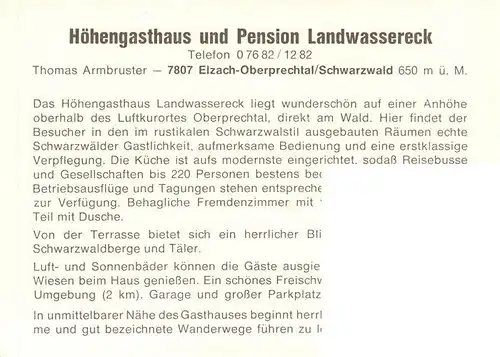 AK / Ansichtskarte  Oberprechtal Hoehengasthaus Pension Landwassereck Oberprechtal