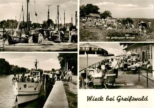 AK / Ansichtskarte  Wieck_Greifswald Fischerhafen Anlegestelle Am Greifswalder Bodden HO Gaststaette Utkiek Wieck Greifswald