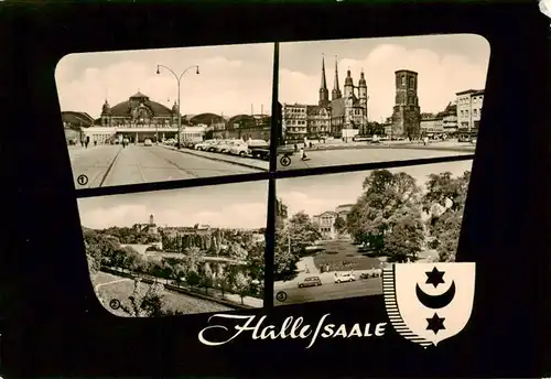 AK / Ansichtskarte  Halle_Saale Hauptbahnhof Marktplatz Burg Giebichenstein Theater des Friedens Halle_Saale