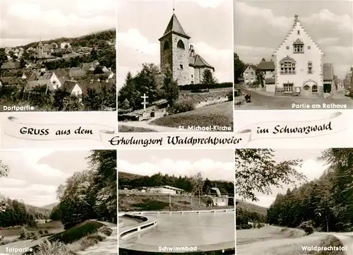 AK / Ansichtskarte  Waldprechtsweier Dorfpartie St Michael Kirche Rathaus Talpartie Schwimmbad Waldprechtstal Waldprechtsweier