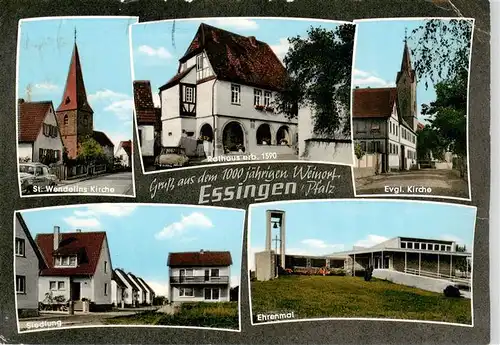 AK / Ansichtskarte  Essingen_Pfalz St Wendelins Kirche Rathaus Ev Kirche Siedlung Ehrenmal Essingen Pfalz