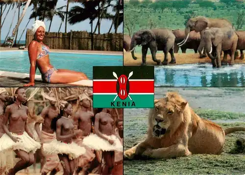 AK / Ansichtskarte 73898026 Kenia Schwimmbad Folklore Elefanten Loewe Kenia