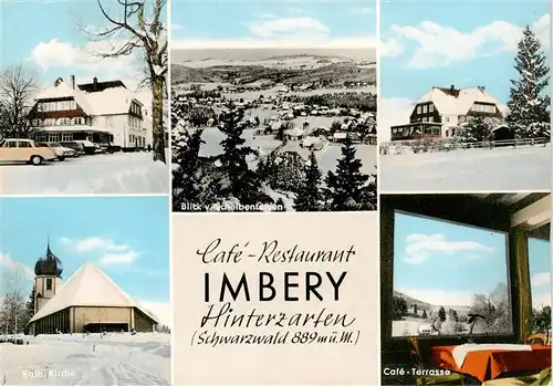 AK / Ansichtskarte  Hinterzarten Cafe Restaurant Imbery Blick vom Scheibenfelsen Kath Kirche Cafe Terrasse Hinterzarten