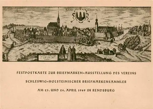 AK / Ansichtskarte  Rendsburg Mittelalterliches Staedtebild Festpostkarte zur Briefmarkenausstellung 1949 in Rendsburg Rendsburg