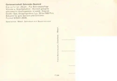 AK / Ansichtskarte  Coesfeld Altdeutsche Gaststaette Schnieder Bauland Coesfeld