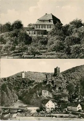 AK / Ansichtskarte  Manderscheid_Eifel Pension Biedlingmaier Blick auf die Burgen Manderscheid Eifel