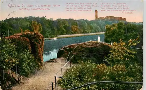 AK / Ansichtskarte 73898224 Halle__Saale Blick von den Trothaer Felsen auf Burg Giebichenstein 