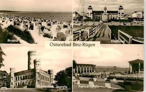 AK / Ansichtskarte  Binz_Ruegen Strand Clubhaus Jagdschloss Granitz Konzertplatz Binz_Ruegen