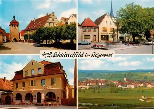 AK / Ansichtskarte  Schluesselfeld Gasthof Storch Ortspartien Brunnen Panorama Schluesselfeld