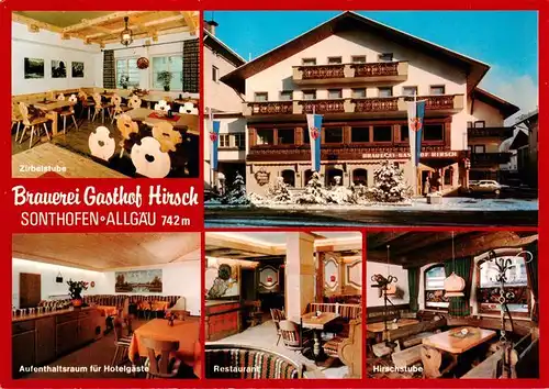 AK / Ansichtskarte  Sonthofen__Oberallgaeu Brauerei Gasthof Hirsch Zirbelstube Aufenthaltsraum Restaurant Hirschstuben 