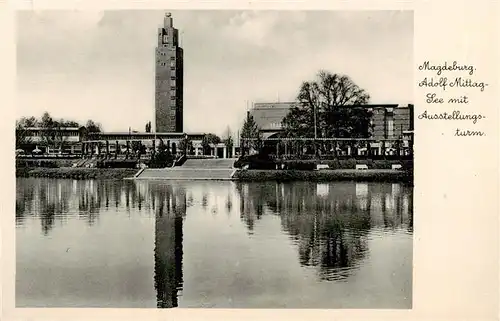 AK / Ansichtskarte  Magdeburg Adolf Mittag See mit Ausstellungsturm Magdeburg