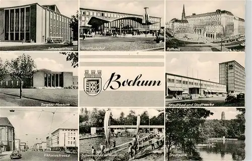 AK / Ansichtskarte  Bochum Schauspielhaus Hauptbahnhof Rathaus Bergbau Museum Stadtbad und Stadtwerke Viktorastrasse Schwimmbad im Wiesental Stadtpark Bochum