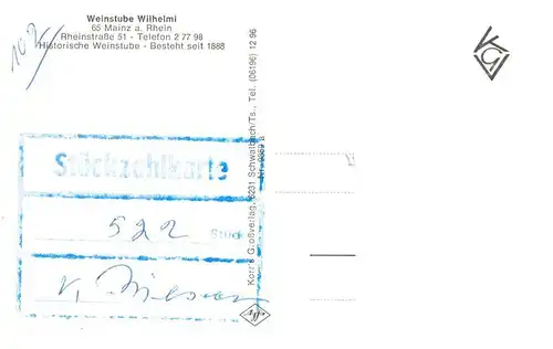 AK / Ansichtskarte  Mainz__Rhein Weinstube Wilhelmi Stempel Stueckzahlkarte 