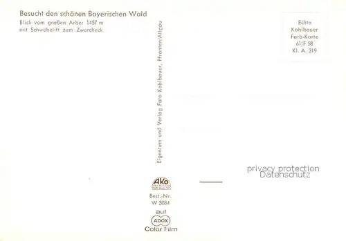 AK / Ansichtskarte  Sessellift_Chairlift_Telesiege Grosser Arber Bayerischer Wald Zwercheck 