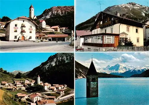 AK / Ansichtskarte 73899194 Neu-Graun_Neugraun_Curon_Nuova_IT Gasthof zur Traube Ortsansicht mit Kirche Alpen Reschensee 