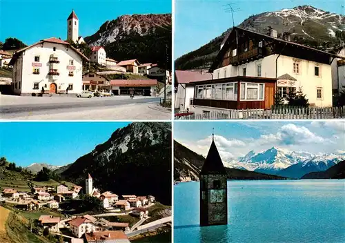 AK / Ansichtskarte  Neu-Graun_Neugraun_Curon_Nuova_IT Gasthof zur Traube Ortsansicht mit Kirche Alpen Reschensee 