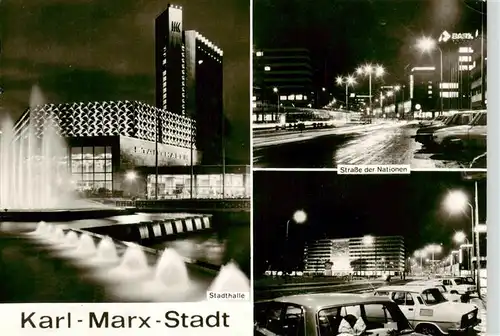 AK / Ansichtskarte  Karl-Marx-Stadt Stadthalle Strasse der Nationen Nachtaufnahmen Karl-Marx-Stadt