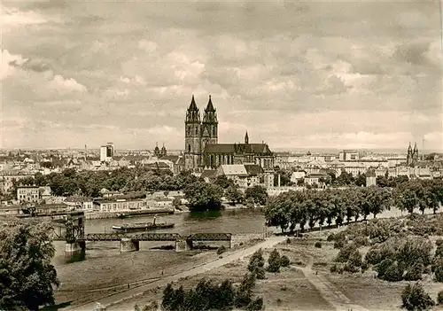 AK / Ansichtskarte  Magdeburg Stadtpanorama mit Blick zum Dom Magdeburg