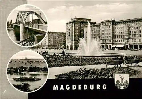 AK / Ansichtskarte 73899290 Magdeburg Wilhelm-Pieck-Bruecke Allee Fahrgastschiff MS Erich Weinert Springbrunnen Magdeburg