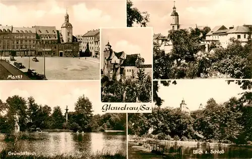 AK / Ansichtskarte  Glauchau Markt Kirche Gruendelteich Schlossblick Glauchau