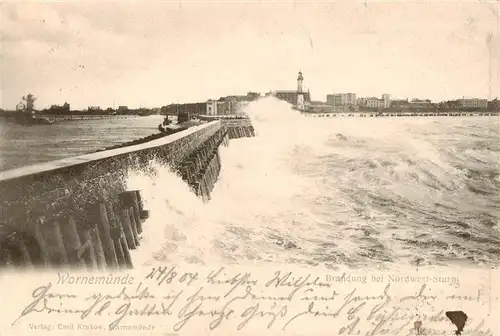 AK / Ansichtskarte  Warnemuende_Ostseebad Brandung bei Nordwest Sturm Warnemuende_Ostseebad