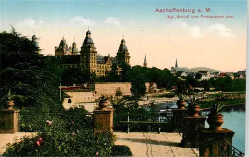 AK / Ansichtskarte  Aschaffenburg_Main Kgl Schloss vom Pompejanum aus Feldpost Aschaffenburg Main