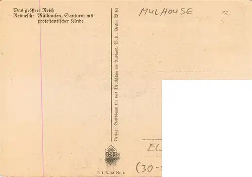 AK / Ansichtskarte  Muelhausen_Elsass Sauturm mit protestantischer Kirche Zeichnung Muelhausen Elsass