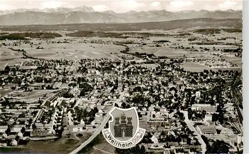 AK / Ansichtskarte  Weilheim_Oberbayern Fliegeraufnahme mit Zugspitzmassiv und Tiroler Bergen Weilheim Oberbayern