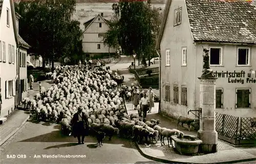 AK / Ansichtskarte  Bad_Orb Schafherde am Wendelinusbrunnen Bad_Orb